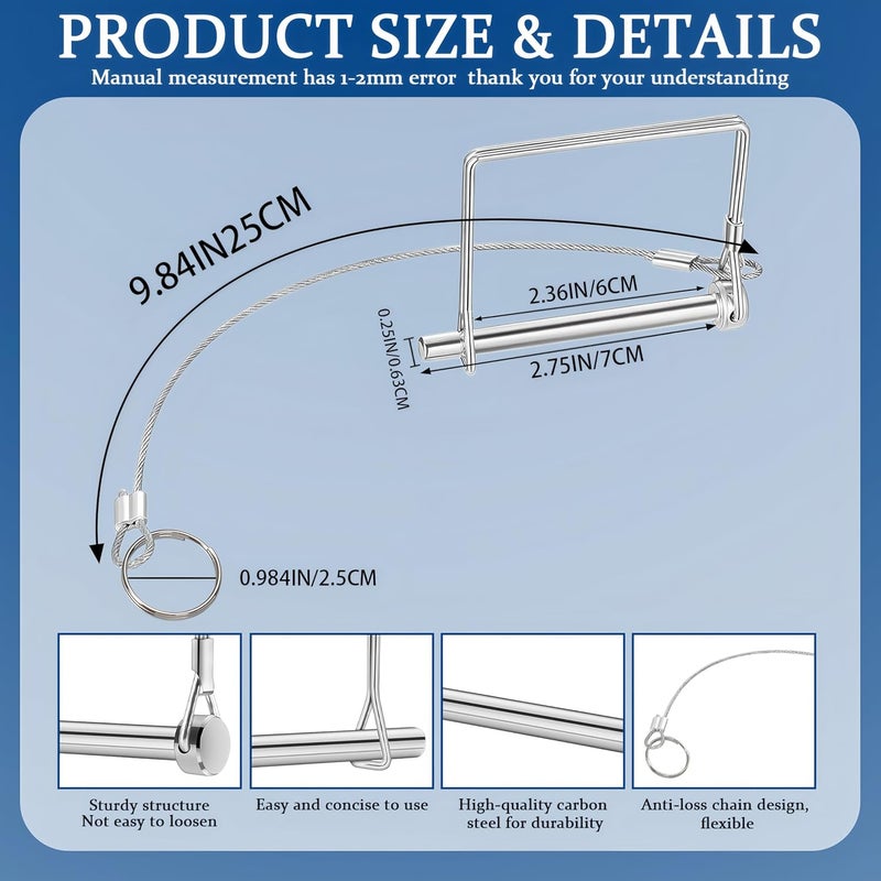 BADAO 2Pack Locking Pins,Square-Shaped Trailer Pin with Anti-Lost Rope Ring,Premium Trailer Hitch Pin,Hitch Locking Pin,Professional Trailer Coupler Pins for Farm Lawn Garden Wagons Towing,Size 1/4" x 2.36" - Image 2